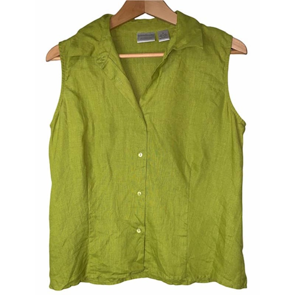 SUTTON STUDIO Lime Green Linen Shirt 10